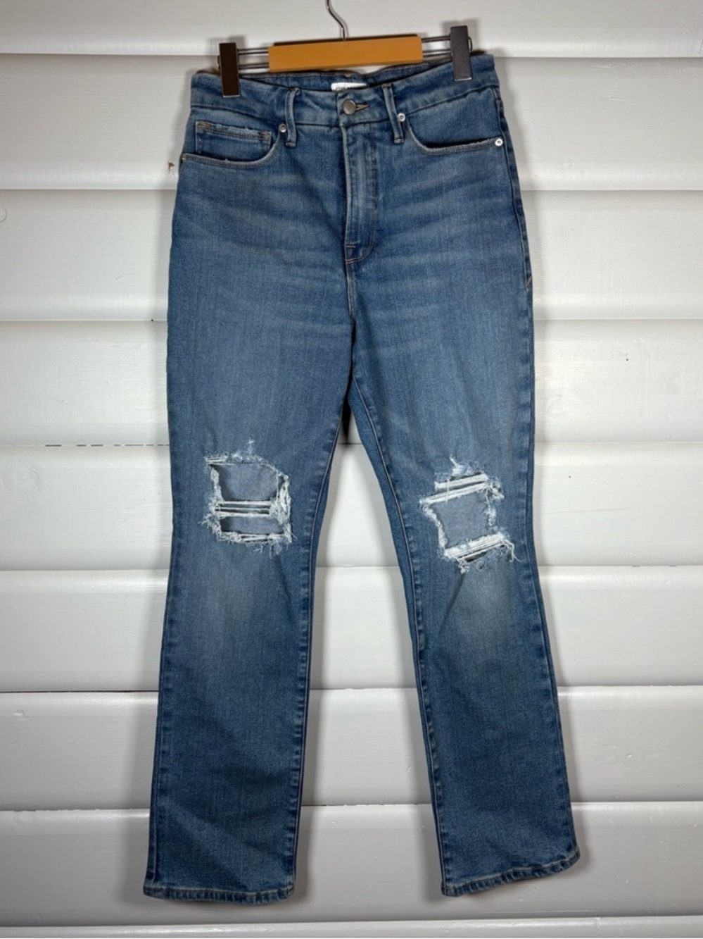 Good American Good Vintage Straight Jeans Distressed Light Wash 6/28